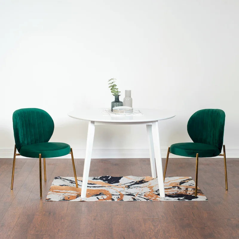 Ensemble de salle à manger contemporain 3 pièces Amoa de Roundhill Furniture, table ronde blanche et 2 chaises