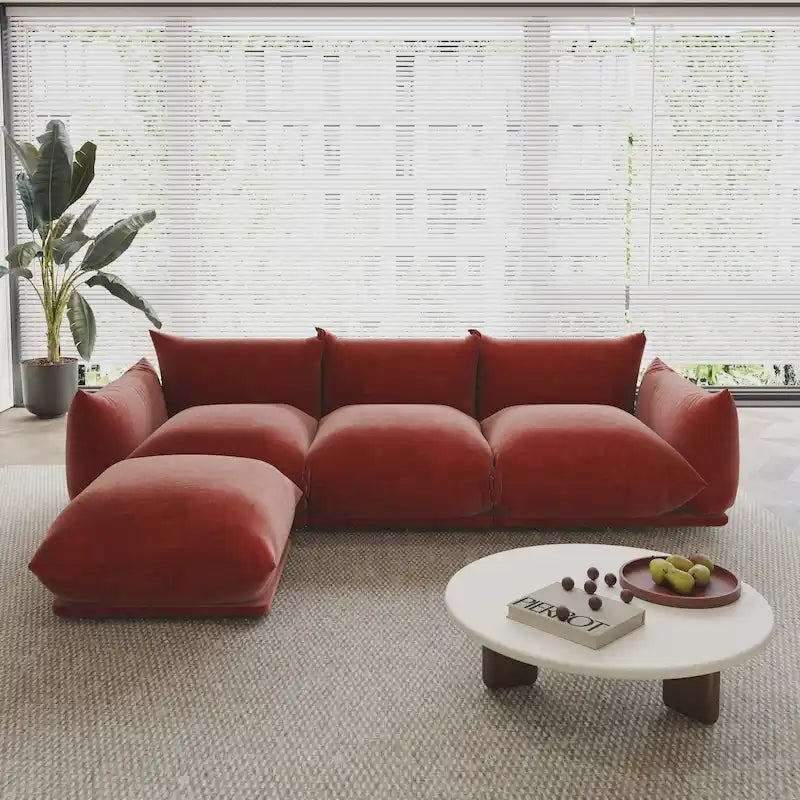 Canapé d'angle modulaire en chenille 104 cm, style moderne, semi-ferme, avec pouf