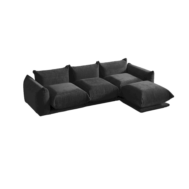 Canapé d'angle modulaire en chenille 104 cm, style moderne, semi-ferme, avec pouf