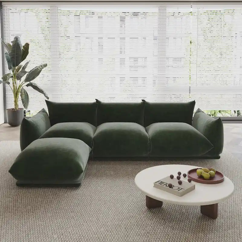 Canapé d'angle modulaire en chenille 104 cm, style moderne, semi-ferme, avec pouf