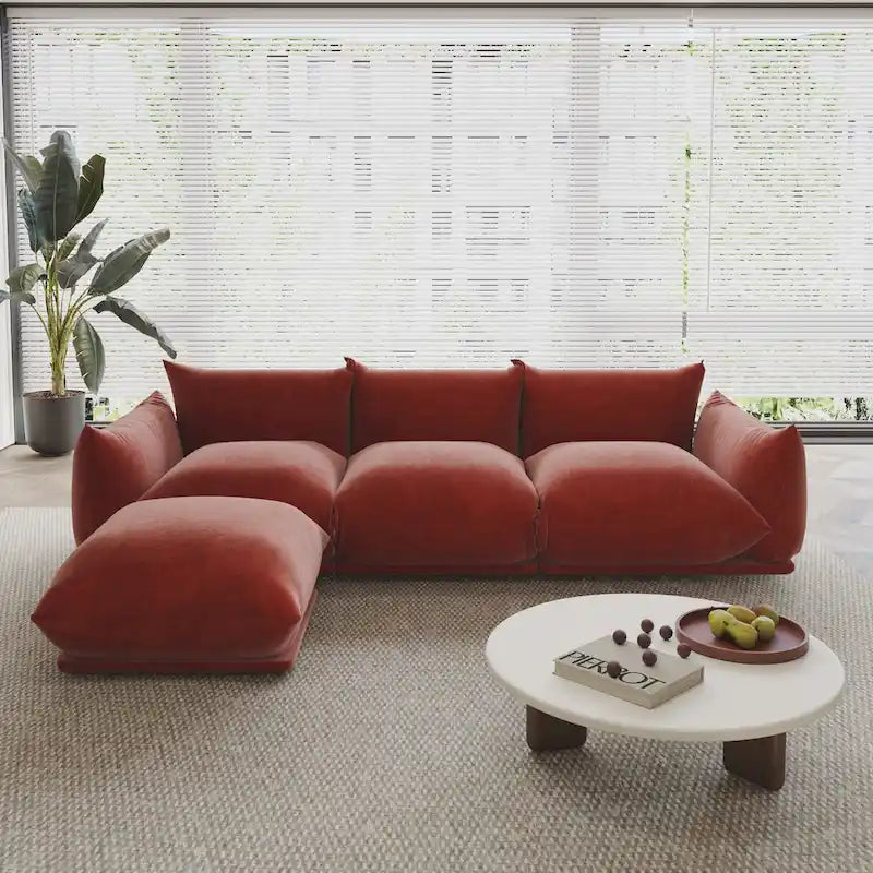 Canapé d'angle modulaire en chenille 104 cm, style moderne, semi-ferme, avec pouf