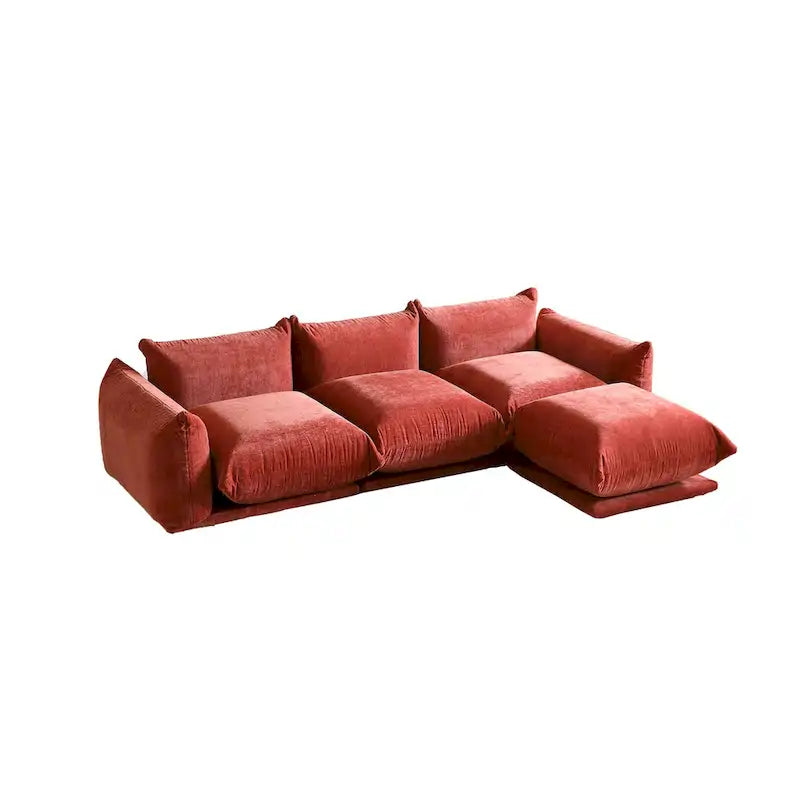 Canapé d'angle modulaire en chenille 104 cm, style moderne, semi-ferme, avec pouf