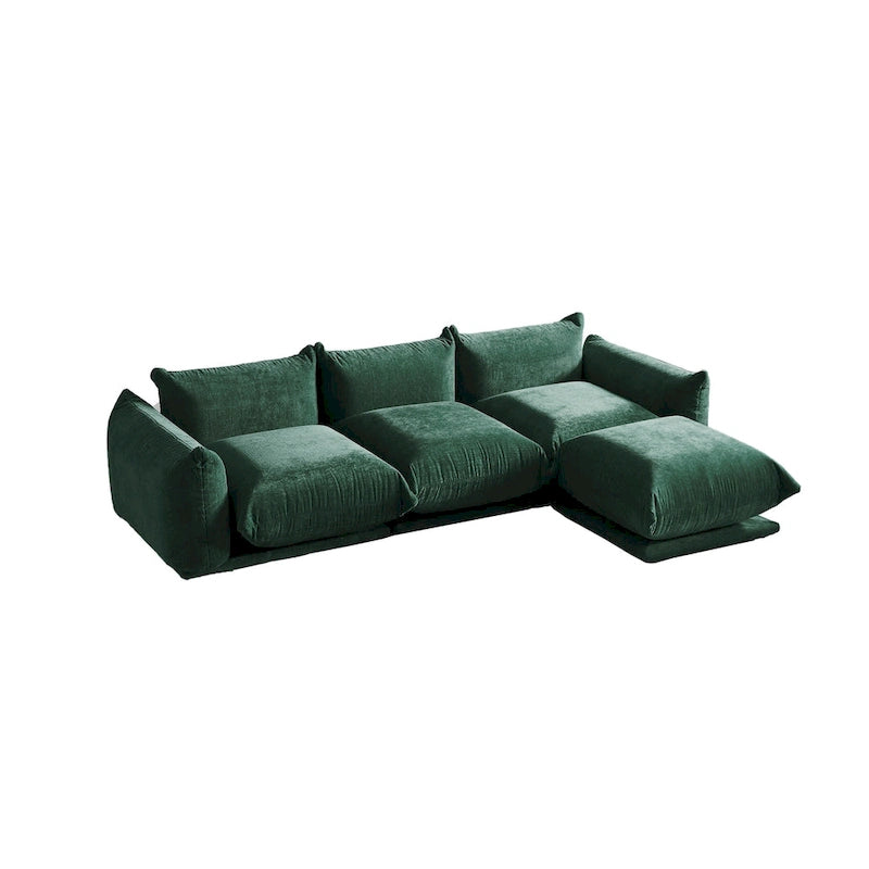Canapé d'angle modulaire en chenille 104 cm, style moderne, semi-ferme, avec pouf
