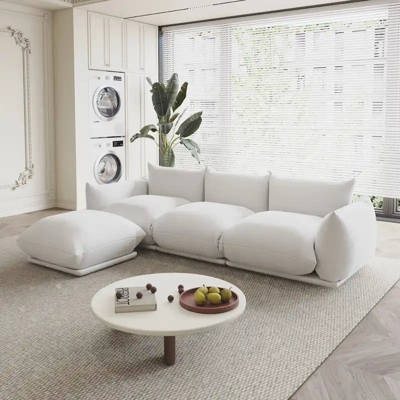 Canapé d'angle modulaire en chenille 104 cm, style moderne, semi-ferme, avec pouf