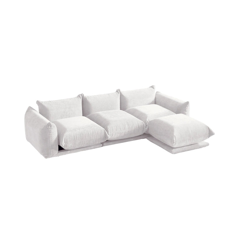 Canapé d'angle modulaire en chenille 104 cm, style moderne, semi-ferme, avec pouf