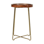 Table d'appoint ronde en fer doré et bois naturel par East at Main