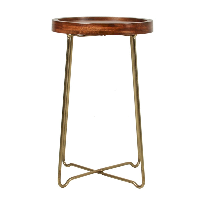 Table d'appoint ronde en fer doré et bois naturel par East at Main