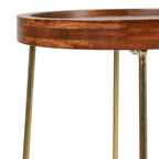 Table d'appoint ronde en fer doré et bois naturel par East at Main