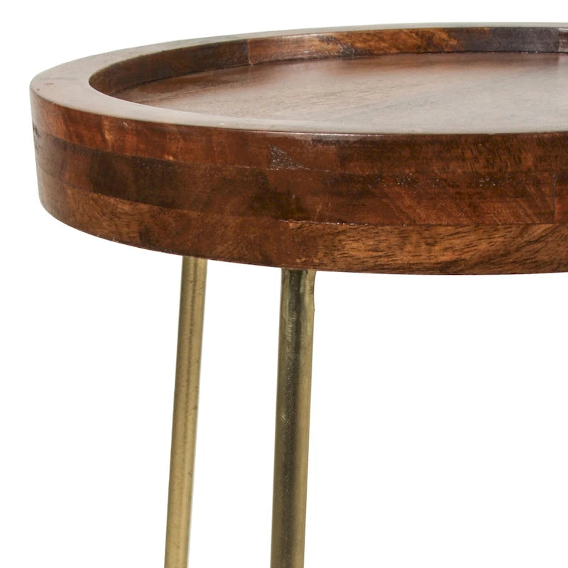 Table d'appoint ronde en fer doré et bois naturel par East at Main