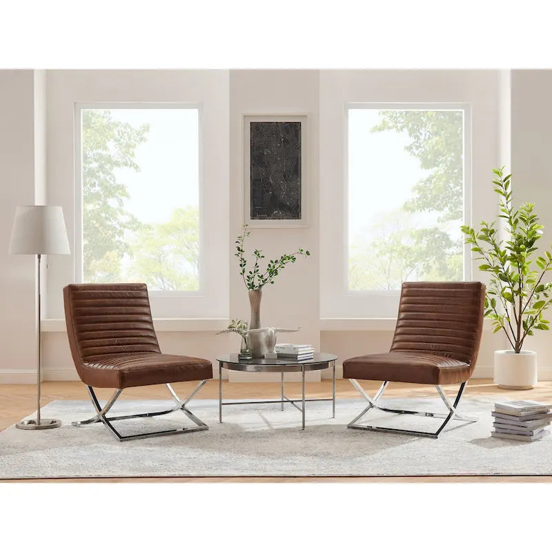 Fauteuil rétro Art Leon en cuir sans accoudoirs