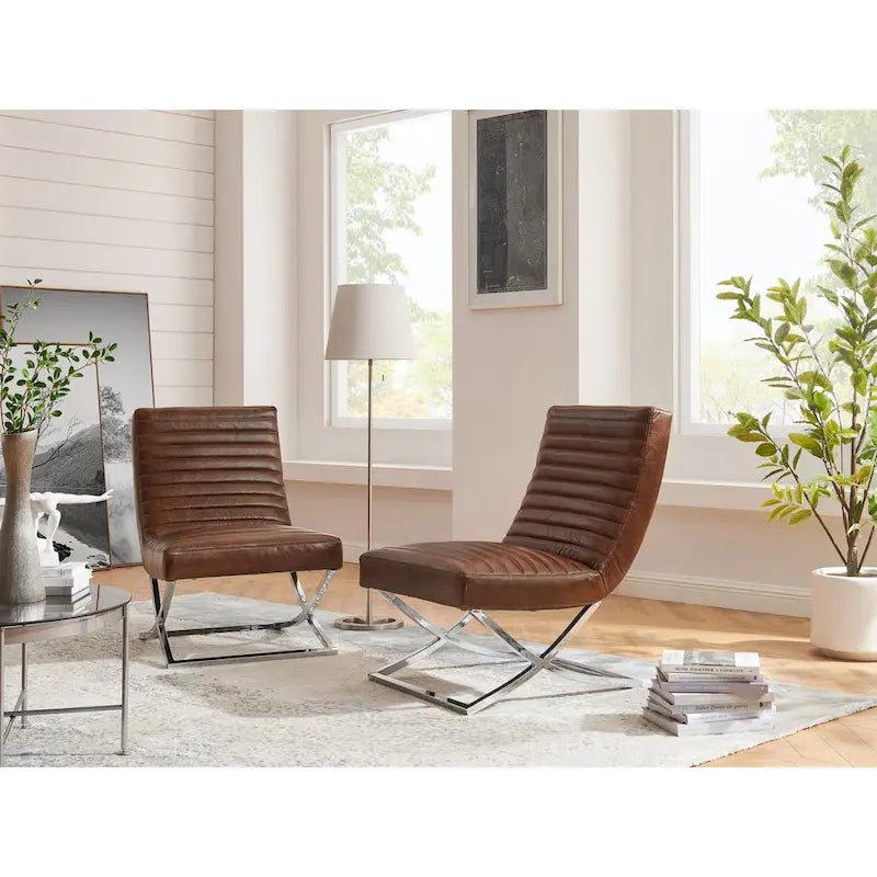 Fauteuil rétro Art Leon en cuir sans accoudoirs