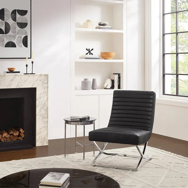 Fauteuil rétro Art Leon en cuir sans accoudoirs