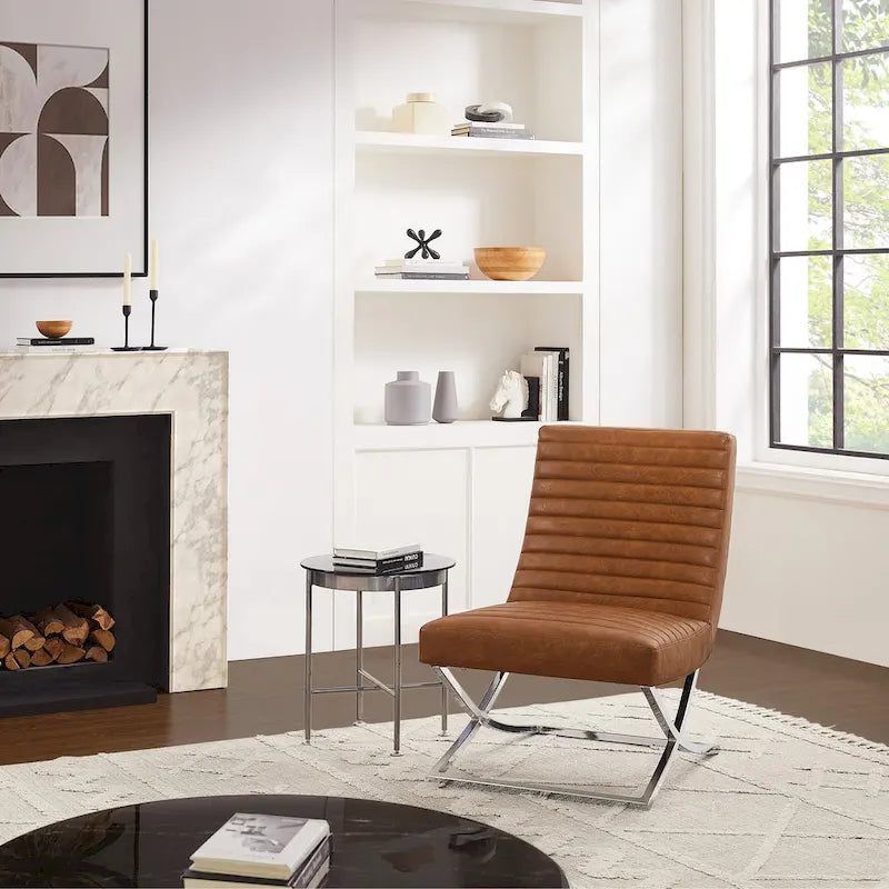 Fauteuil rétro Art Leon en cuir sans accoudoirs