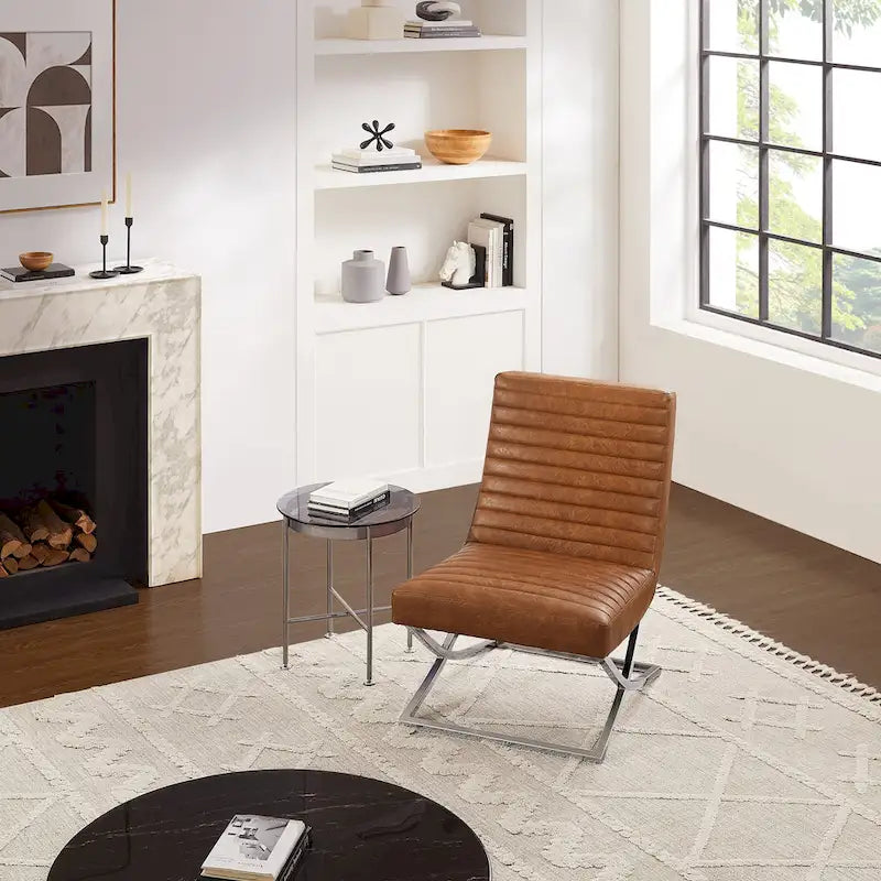 Fauteuil rétro Art Leon en cuir sans accoudoirs