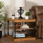Sebastian Traditional Industrial Wood and Black Metal 3-Tier End Table