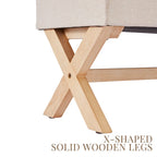 Banc d'entrée en tissu beige/gris avec rangement rembourré et pieds en forme de X, 91 cm (36 pouces).