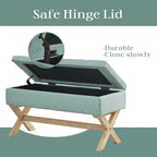 Banc d'entrée en tissu beige/gris avec rangement rembourré et pieds en forme de X, 91 cm (36 pouces).