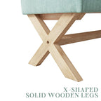 Banc d'entrée en tissu beige/gris avec rangement rembourré et pieds en forme de X, 91 cm (36 pouces).