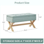 Banc d'entrée en tissu beige/gris avec rangement rembourré et pieds en forme de X, 91 cm (36 pouces).