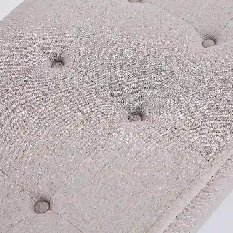 Banc d'entrée en tissu beige/gris avec rangement rembourré et pieds en forme de X, 91 cm (36 pouces).