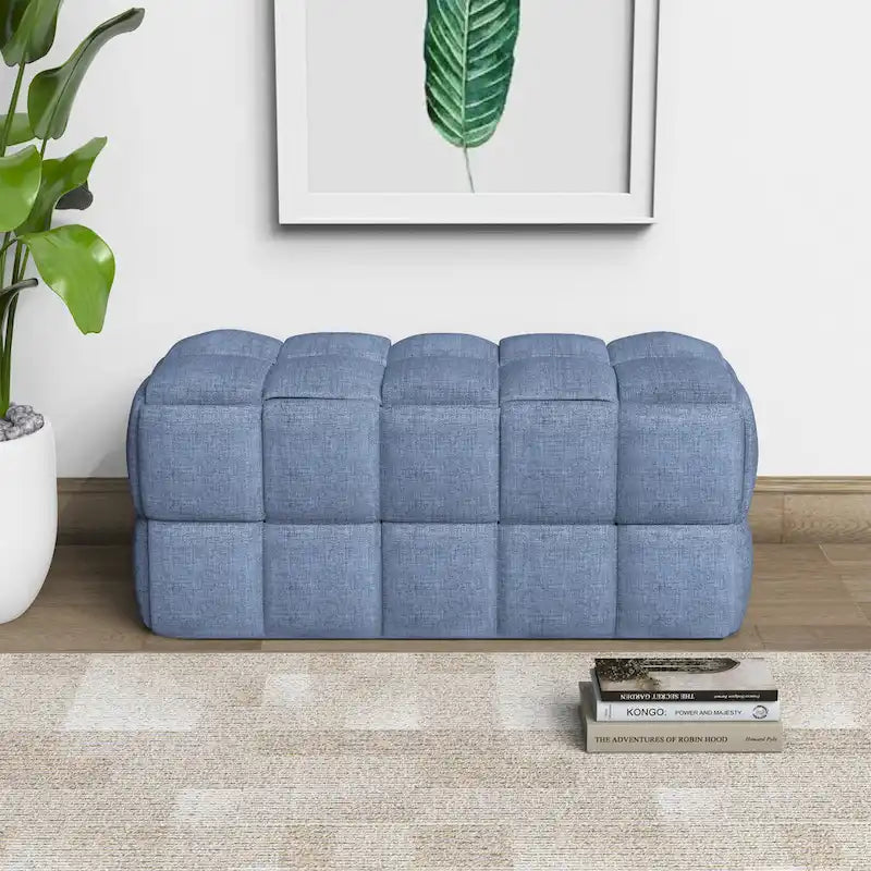 Banc de confort Luxerna 36 pouces en lin naturel rembourré à tissage carré