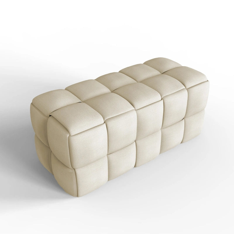 Banc de confort Luxerna 36 pouces en lin naturel rembourré à tissage carré