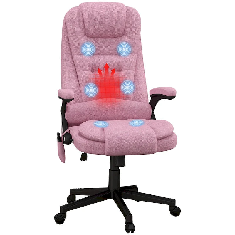 HOMCOM 6 Point Vibrating Massage Office Chair with Heat, Linen High Back Executive Office Chair with Reclining Backrest