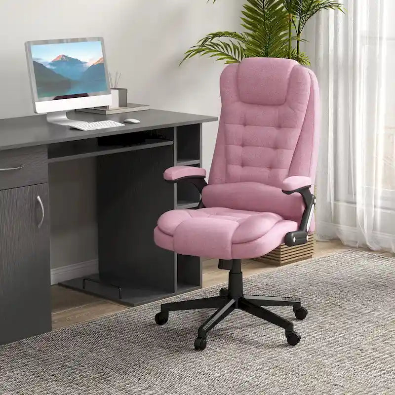 Fauteuil de bureau massant et vibrant HOMCOM à 6 points avec fonction chauffante, fauteuil de direction en lin à dossier haut inclinable