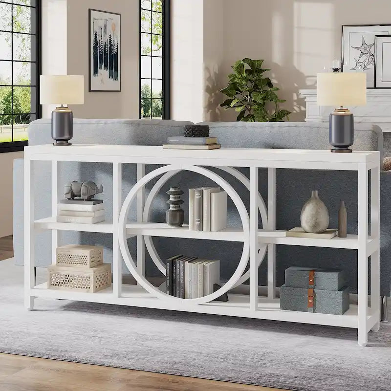 Table console extra longue de 70,9 pouces, table d'appoint étroite avec étagères de rangement en bois à 3 niveaux