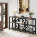 Table console extra longue de 70,9 pouces, table d'appoint étroite avec étagères de rangement en bois à 3 niveaux