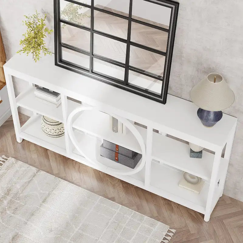 Table console extra longue de 70,9 pouces, table d'appoint étroite avec étagères de rangement en bois à 3 niveaux