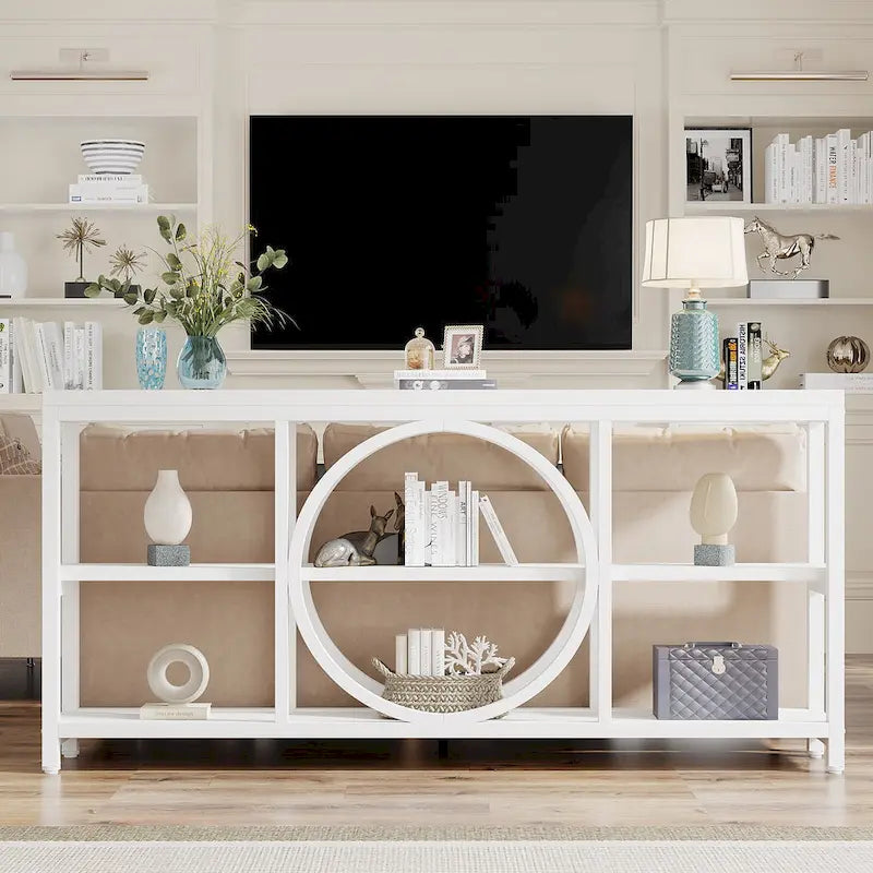 Table console extra longue de 70,9 pouces, table d'appoint étroite avec étagères de rangement en bois à 3 niveaux