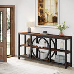 Table console extra longue de 70,9 pouces, table d'appoint étroite avec étagères de rangement en bois à 3 niveaux