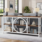 Table console extra longue de 70,9 pouces, table d'appoint étroite avec étagères de rangement en bois à 3 niveaux