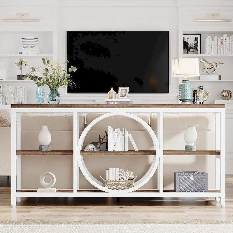 Table console extra longue de 70,9 pouces, table d'appoint étroite avec étagères de rangement en bois à 3 niveaux