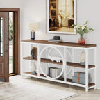Table console extra longue de 70,9 pouces, table d'appoint étroite avec étagères de rangement en bois à 3 niveaux