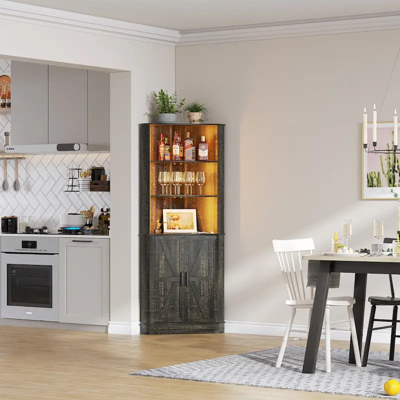 Armoire d'angle de 66 pouces de haut avec éclairage LED