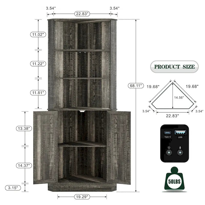 Armoire d'angle de 66 pouces de haut avec éclairage LED