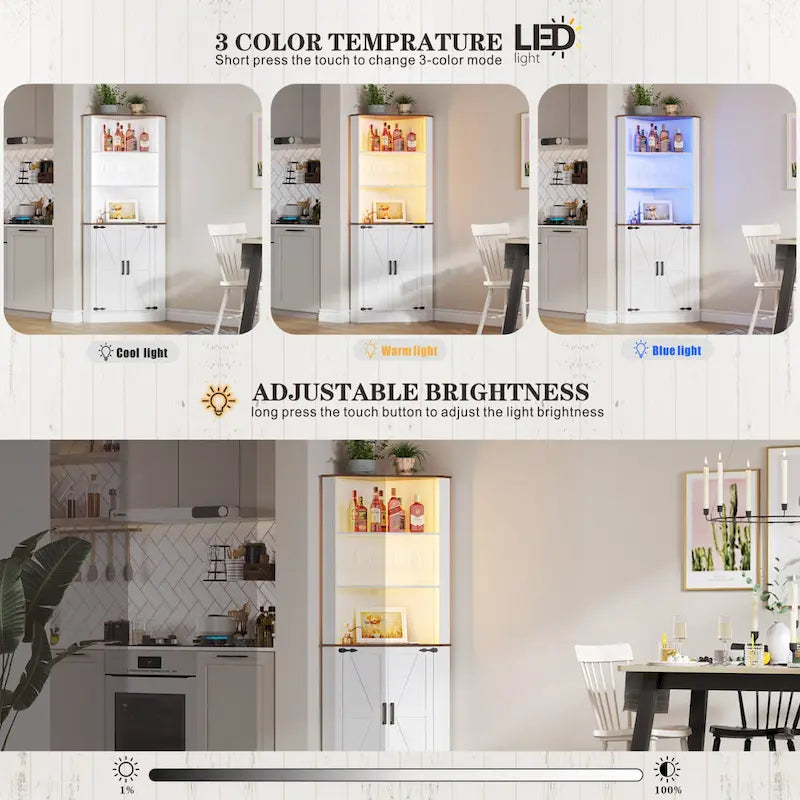 Armoire d'angle de 66 pouces de haut avec éclairage LED