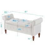 Banc de rangement capitonné 63, grand pouf de rangement capitonné pour chambre à coucher, à placer au pied du lit, banc à accoudoirs arrondis