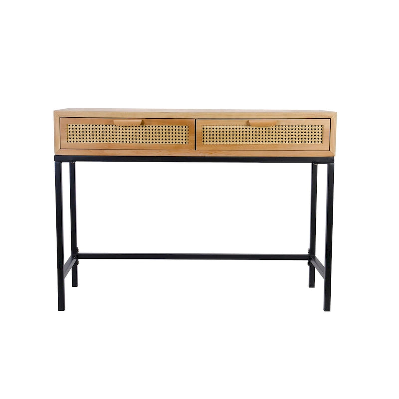 Table console moderne de style ferme COZAYH 44 avec façade tissée et canapé