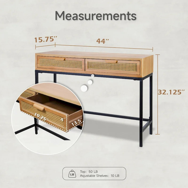 Table console moderne de style ferme COZAYH 44 avec façade tissée et canapé