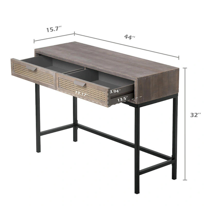 Table console moderne de style ferme COZAYH 44 avec façade tissée et canapé