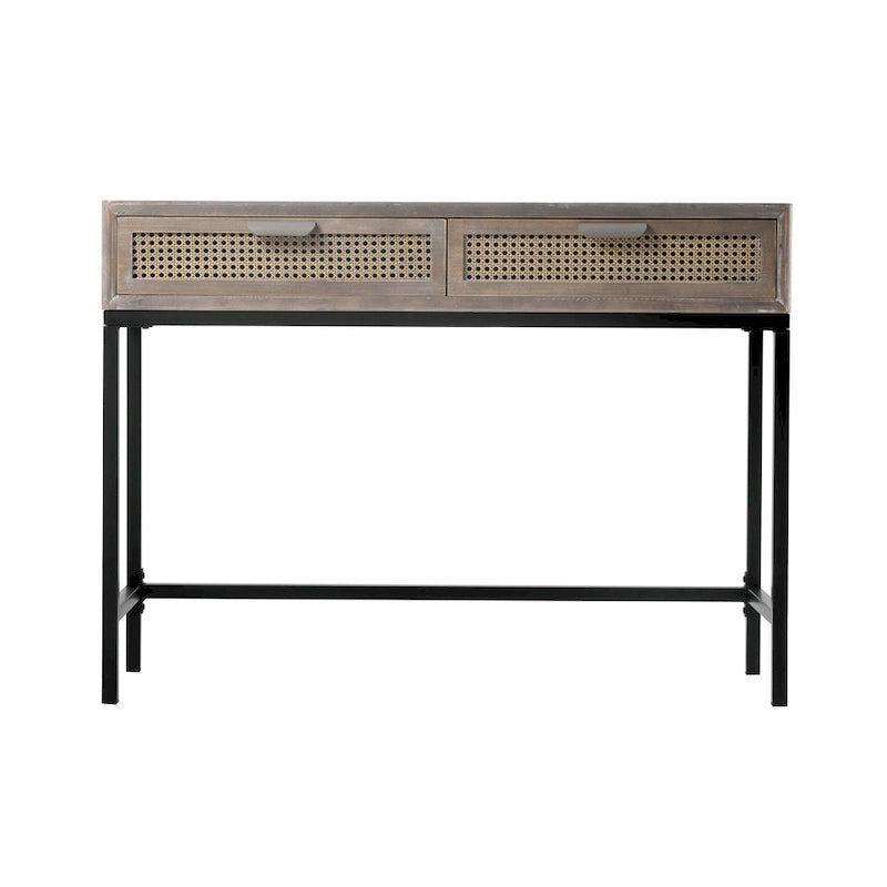 Table console moderne de style ferme COZAYH 44 avec façade tissée et canapé
