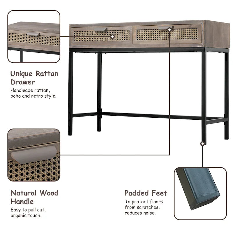 Table console moderne de style ferme COZAYH 44 avec façade tissée et canapé