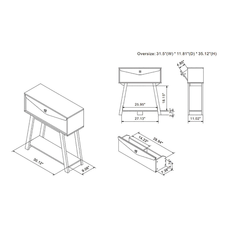 Console moderne DH BASIC 32 pouces à 1 étagère et 1 tiroir par Denhour