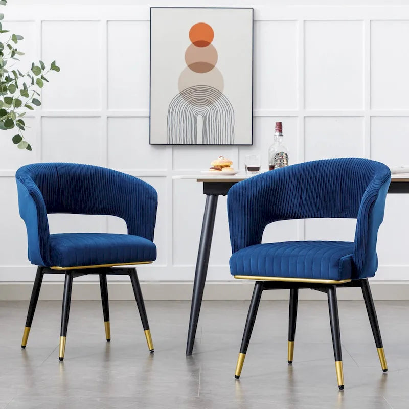 Chaise de salle à manger pivotante en velours avec pieds en métal, lot de 2