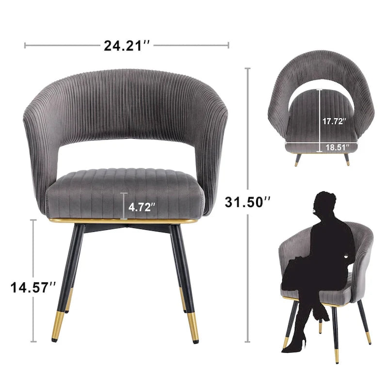 Chaise de salle à manger pivotante en velours avec pieds en métal, lot de 2