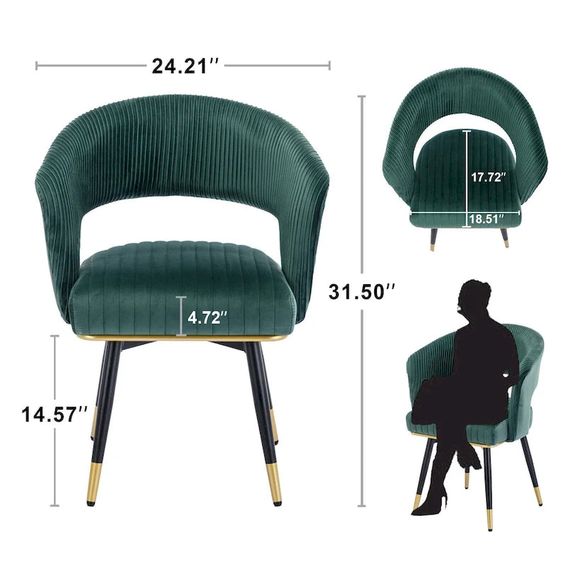 Chaise de salle à manger pivotante en velours avec pieds en métal, lot de 2