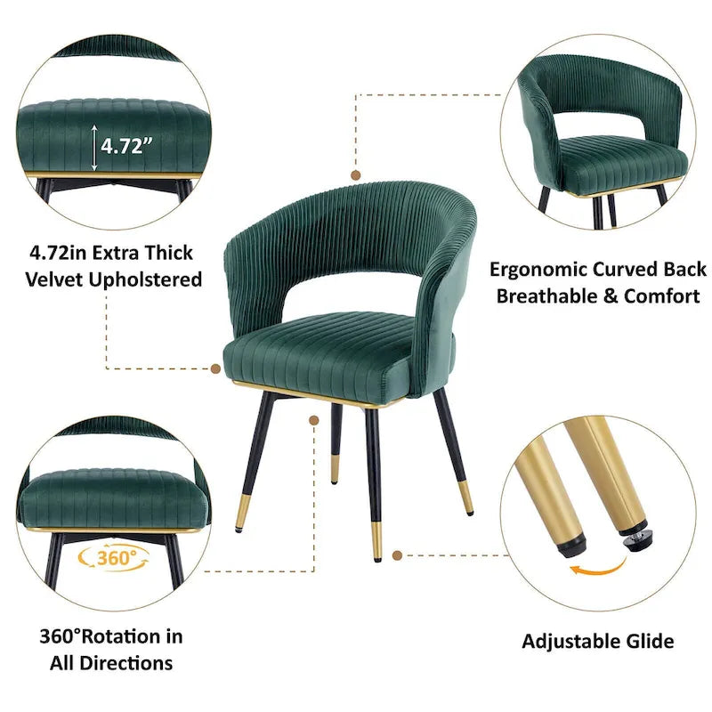 Chaise de salle à manger pivotante en velours avec pieds en métal, lot de 2